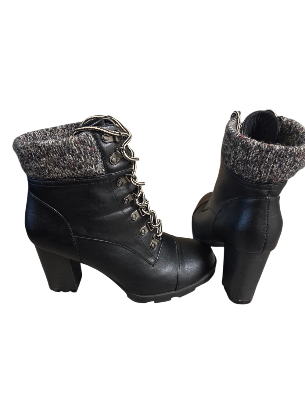 Bamboo Women's Black Lace-Up Faux Leather Ankle Boots